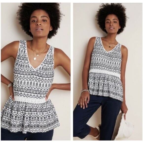 Maeve Anthropologie Cammie Embroidered Eyelet Peplum Tank Top Size M - Picture 1 of 10